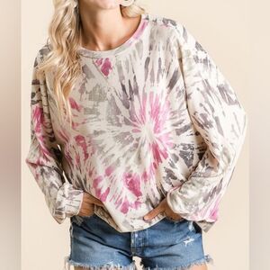 BiBi Tie Dye Print Terry Pull Over Women's Tie-Dye Long Sleeve Top sz Medium